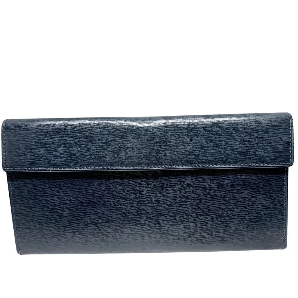 Christian Dior Vintage Navy Blue Textured Leather Long Continental Wallet